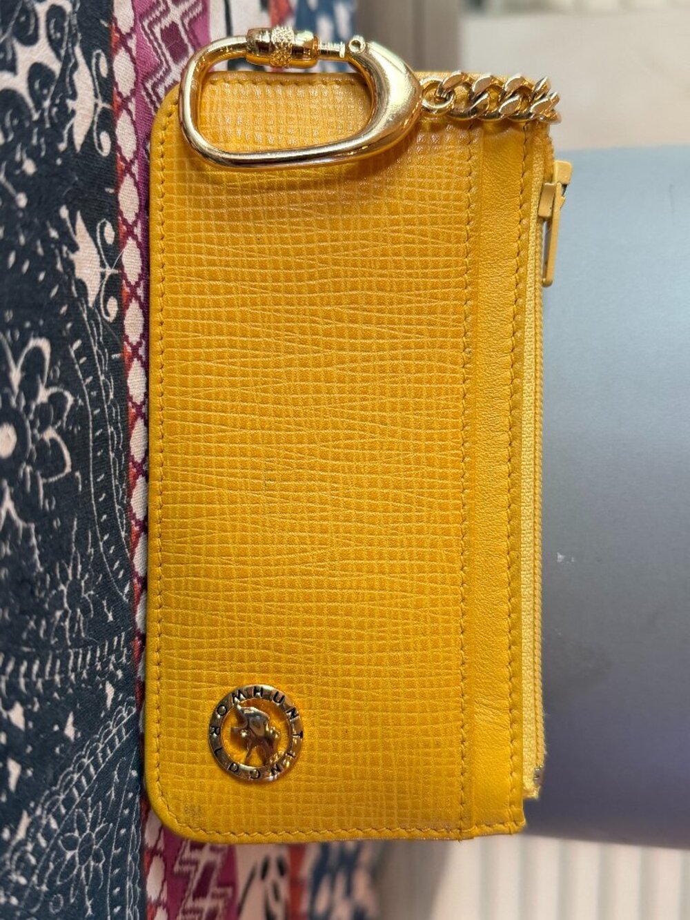 Hunting World Yellow Leather Card Case Coin Pouch, Vintage, EUC